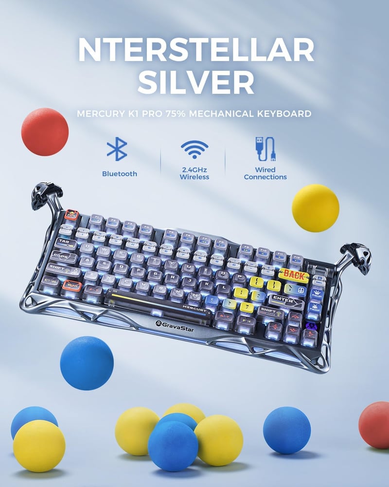 GravaStar Mercury K1 Pro Wireless Gaming Billentyűzet, 75% Alumínium, Mechanikus