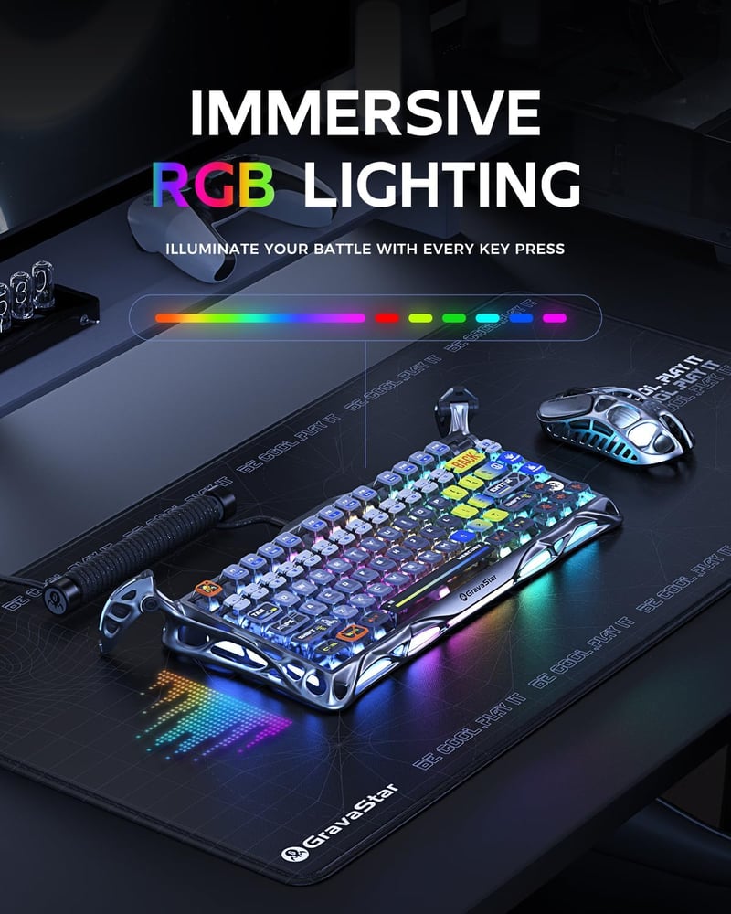 GravaStar Mercury K1 Pro Wireless Gaming Billentyűzet, 75% Alumínium, Mechanikus