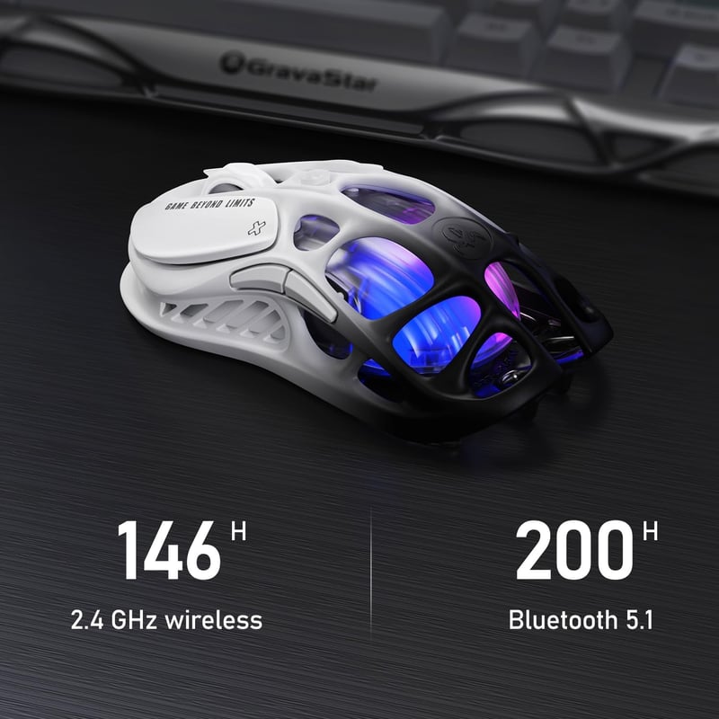 GravaStar Mercury M1 Pro Wireless Gaming Egér 26000 DPI, Ultralight 88g, RGB