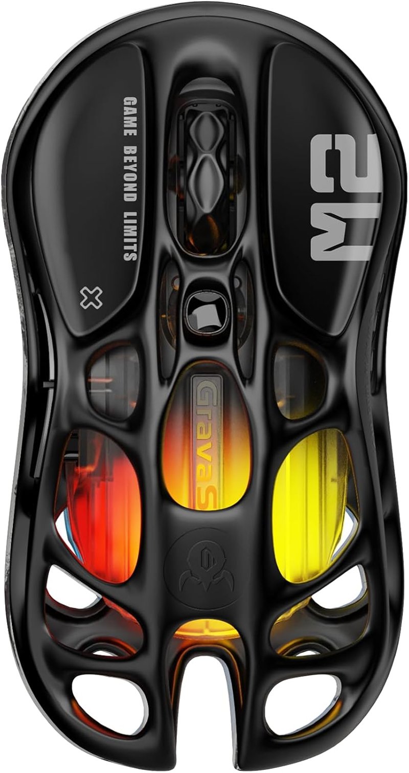 GravaStar Mercury M2 Vezeték Nélküli Gamer Egér - 26000 DPI PAW3395 Szenzor, 79g Ultrakönnyű, 5 RGB Mód, Programozható Gombok, 3 Csatlakozás