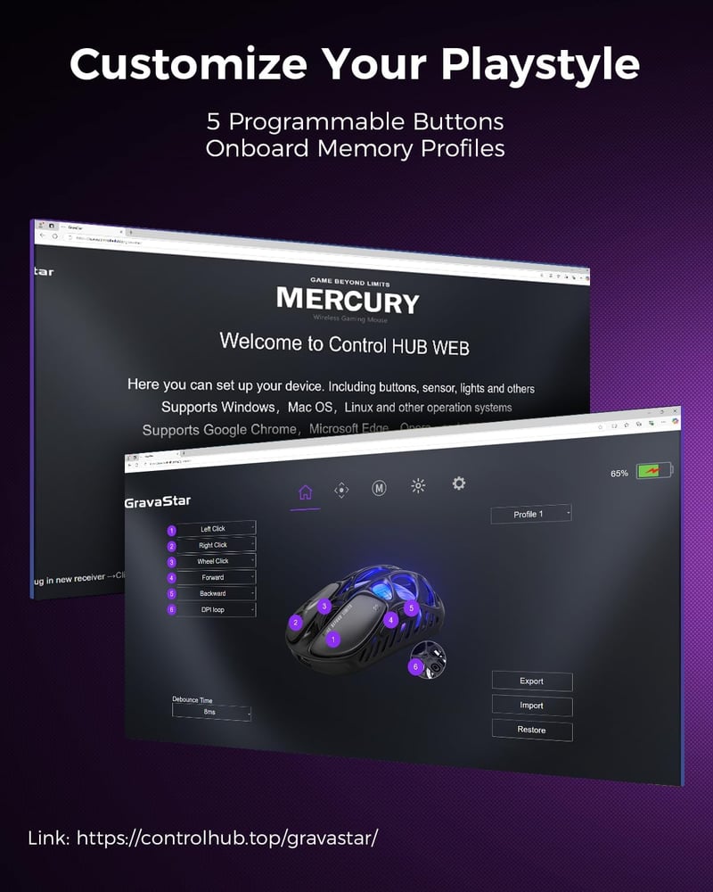 GravaStar Mercury X Pro 49g Wireless Gaming Egér 32000 DPI PAW3950 8000Hz RGB