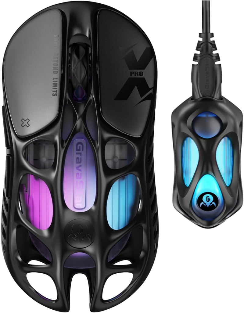 GravaStar Mercury X Pro 49g Wireless Gaming Egér 32000 DPI PAW3950 8000Hz RGB