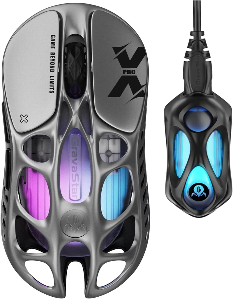 GravaStar Mercury X Pro vezeték nélküli gaming egér, 49g, PAW3950, 8K - szürke