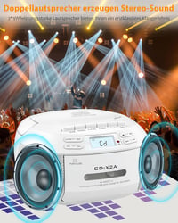 Greadio Hordozható CD Lejátszó Bluetooth-szal - Kazettás Boombox, FM Rádió, Távirányító, USB/AUX Lejátszás, LCD Kijelző, Fehér 6