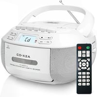 Greadio Hordozható CD Lejátszó Bluetooth-szal - Kazettás Boombox, FM Rádió, Távirányító, USB/AUX Lejátszás, LCD Kijelző, Fehér 1