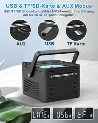 Greadio Hordozható CD Lejátszó Kazettás Magnóval, Bluetooth 5.1, FM Rádió, 5000 mAh Akkumulátor, Távirányító, 5W Hangszóró, LED Kijelző, Fek 8