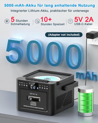 Greadio Hordozható CD Lejátszó Kazettás Magnóval, Bluetooth 5.1, FM Rádió, 5000 mAh Akkumulátor, Távirányító, 5W Hangszóró, LED Kijelző, Fek 6