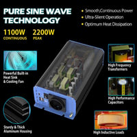 GREANTECK 1100W Tiszta Szinusz Inverter 12V-ról 230V-ra USB-C LCD Kijelzővel 3