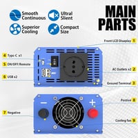GREANTECK 1100W Tiszta Szinusz Inverter 12V-ról 230V-ra USB-C LCD Kijelzővel 2