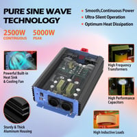 GREANTECK 2500W Tiszta Szinusz Inverter 12V-220V LCD Kijelzővel Távirányítóval USB-C 4