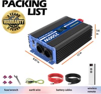 GREANTECK 2500W Tiszta Szinusz Inverter 12V-220V LCD Kijelzővel Távirányítóval USB-C 2