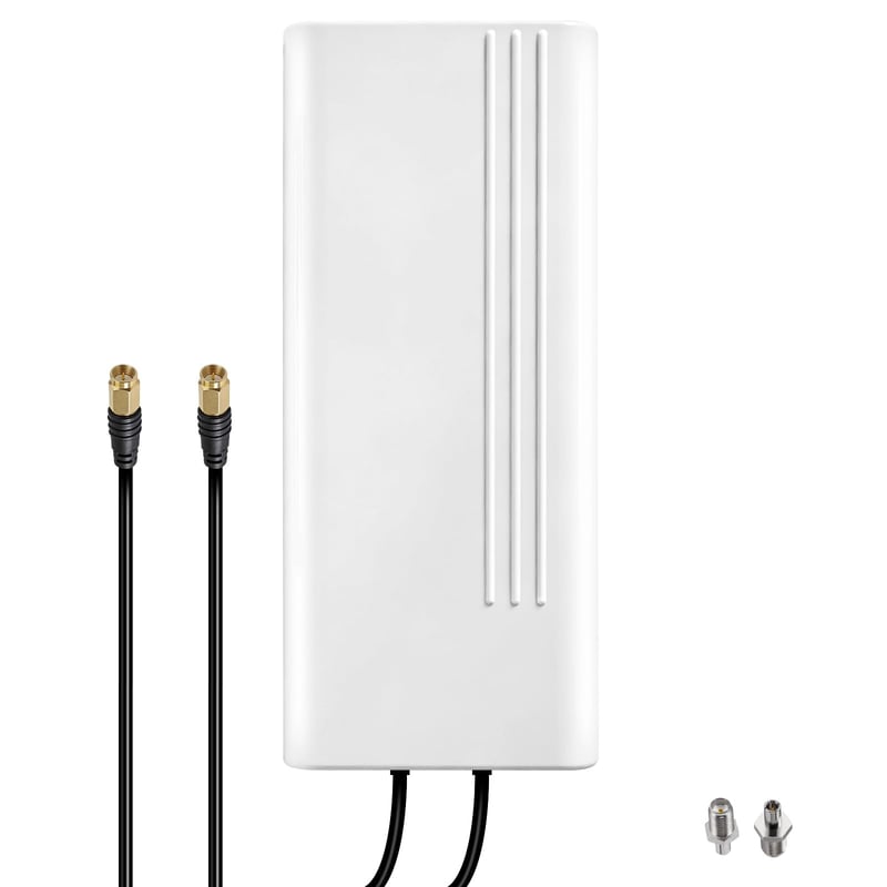 Vonkajšia 5G anténa Greatzer 22dBi, smerová MIMO anténa 600-6000 MHz, duálna polarizácia, zosilňovač pre 4G LTE router, konektory SMA a 2x TS9, 2x 10 m nízkoztratový kábel