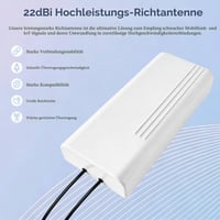 Vonkajšia 5G anténa Greatzer 22dBi, smerová MIMO anténa 600-6000 MHz, duálna polarizácia, zosilňovač pre 4G LTE router, konektory SMA a 2x TS9, 2x 10 m nízkoztratový kábel 2