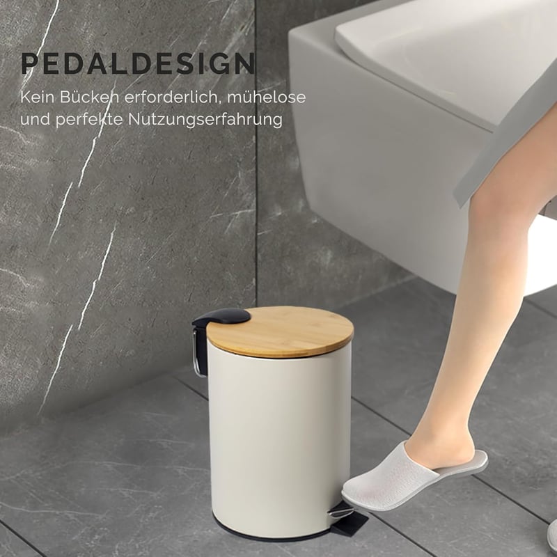 GREELUE 5L Fém Fürdőszobai Szemetes Puha Záródással Bézs