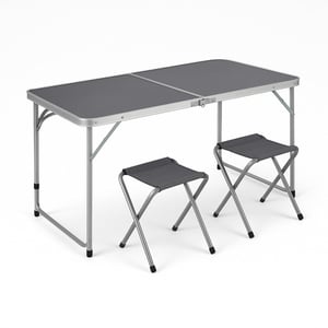 Skladací kempingový stôl so sadou 4 stoličiek Greemotion, 120x60x70 cm, sivý – ultraľahký piknikový a outdoorový stôl