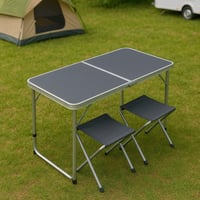 Skladací kempingový stôl so sadou 4 stoličiek Greemotion, 120x60x70 cm, sivý – ultraľahký piknikový a outdoorový stôl 4