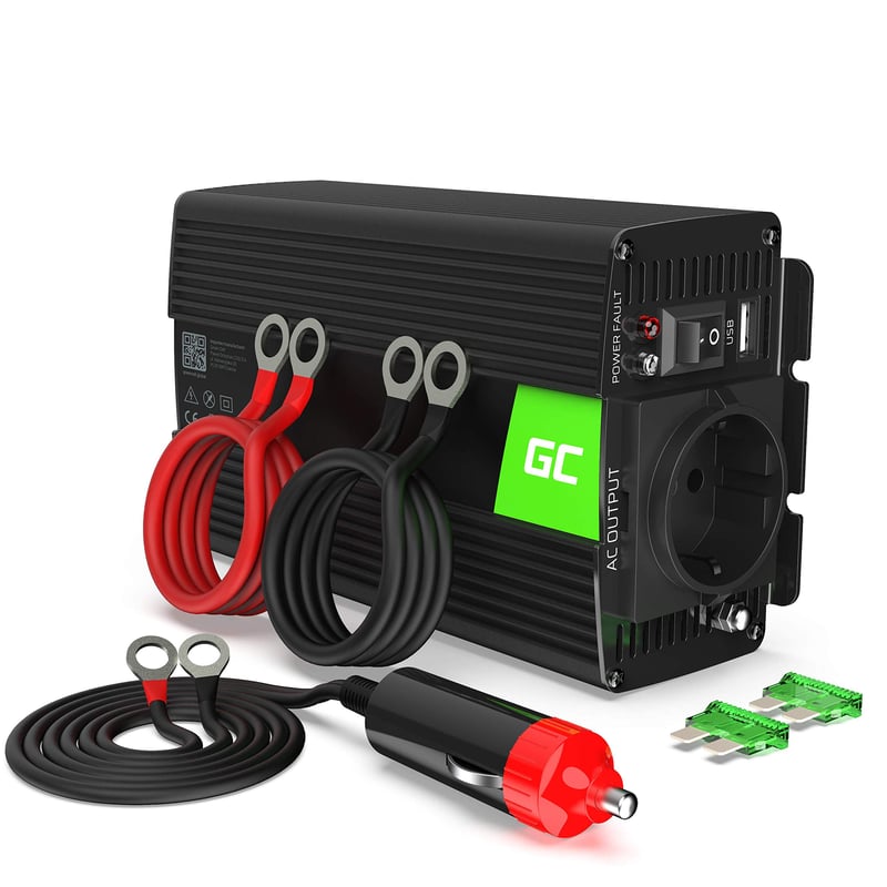 Invertor de tensiune Green Cell 300W/600W 24V-230V cu undă sinusoidală pură, convertor DC-AC pentru sisteme solare și bricheta auto