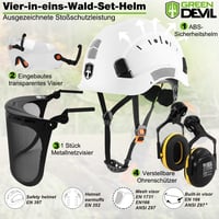 Lesnícka ochranná prilba na motorovú pílu GREEN DEVIL, certifikovaná podľa EN397 – systém 5 v 1 so sieťovým štítom na tvár, integrovaným priezorom a ochranou sluchu – odvetrávaná, unisex 4