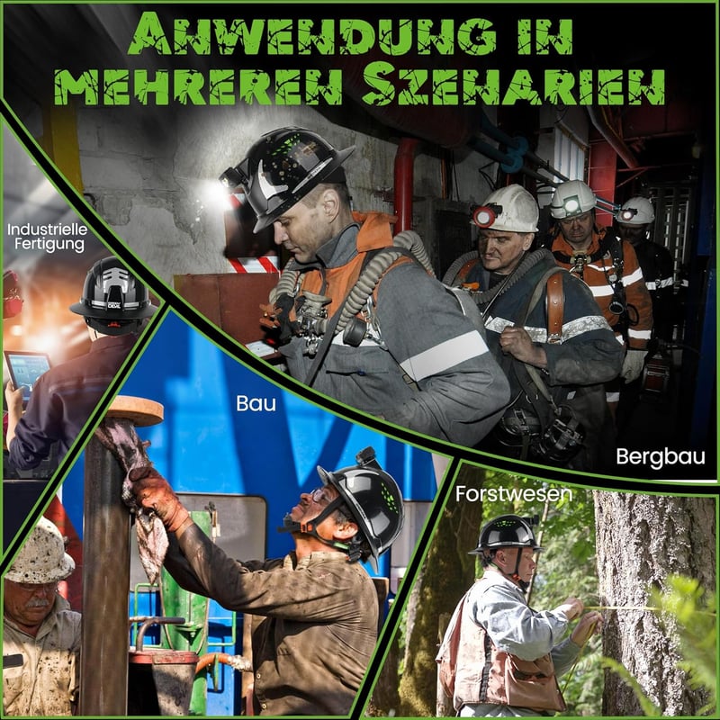 GREEN DEVIL Matrix teljes peremű OSHA építési sisak LED fejlámpa IPX5 és 6 pontos rendszer