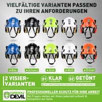 Bezpečnostná prilba 3 v 1 GREEN DEVIL Mervex Vent, EN 397 | S priehľadným/dymovým štítom a ochranou sluchu SNR 32 dB | Priemyselná ABS prilba 53-63 cm na stavbu 7