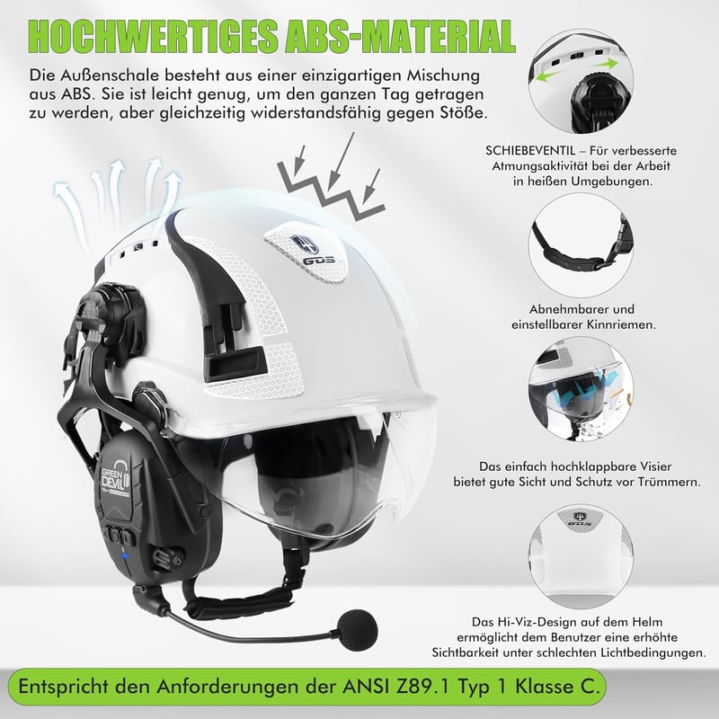 GREEN DEVIL X-Armor Védősisak Aktív Hallásvédelemmel Bluetooth Fehér EN397