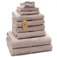 Set de 10 prosoape GREEN MARK Textilien – 100% bumbac – 4 prosoape de mâini 50x100 cm, 2 prosoape de baie 70x140 cm, 2 prosoape pentru oaspeți 30x50 cm, 2 mănuși de baie – nisip/bej 1