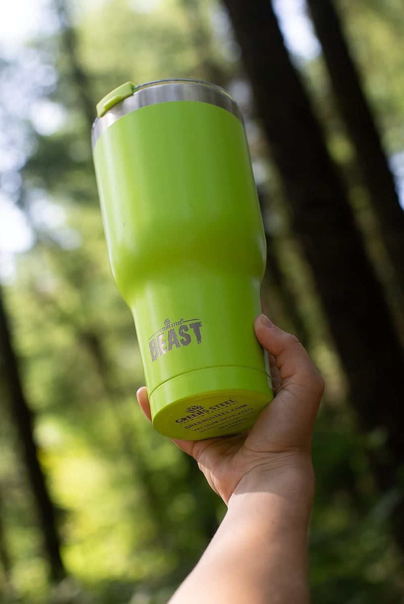 Greens Steel Beast Termosz Bögre 900ml Citromfű Zöld Dupla Falú Rozsdamentes Acél Szívószállal Kávé Tea Hideg Italok