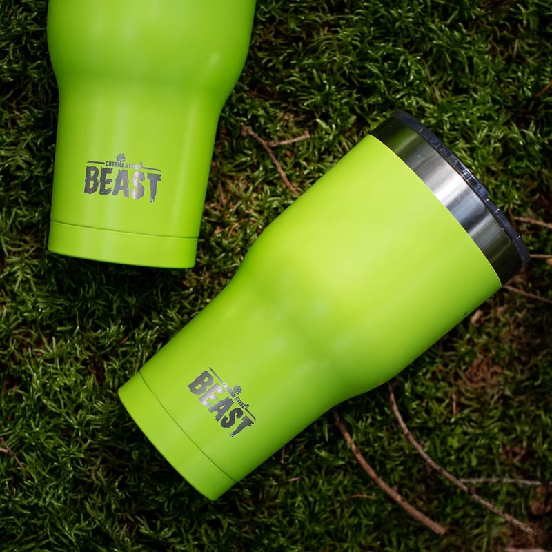 Greens Steel Beast Termosz Bögre 900ml Citromfű Zöld Dupla Falú Rozsdamentes Acél Szívószállal Kávé Tea Hideg Italok