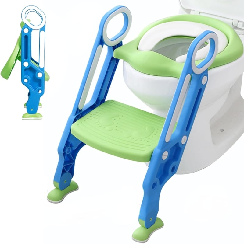 Greensen gyerek WC ülés lépcső funkcióval, magasságállítható toalett adapter puha párnával