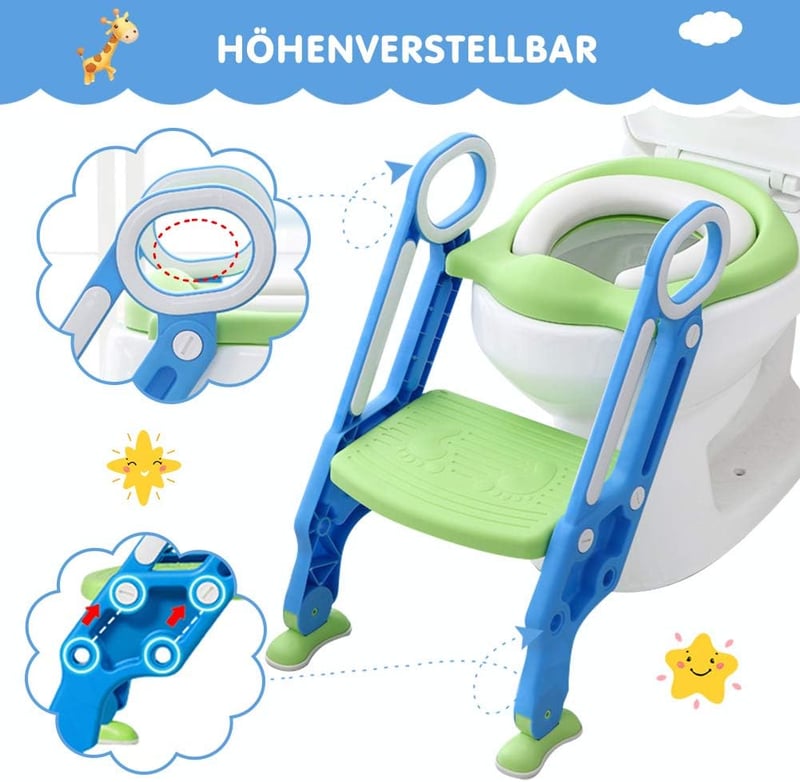 Greensen gyerek WC ülés lépcső funkcióval, magasságállítható toalett adapter puha párnával