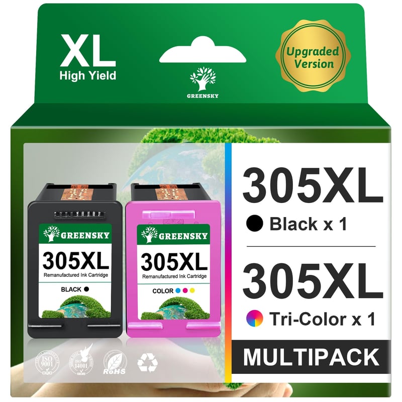 GREENSKY 305XL Kompatibilná náhradná atramentová kazeta HP – Čierna a farebná – Pre tlačiarne HP Envy 6020e 6420 DeskJet 2720e 4120e – 2 ks