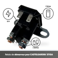 Štartovacie relé Greenstar 26737 pre záhradné traktory Castelgarden a Stiga – bočné uchytenie, 2 konektory a 2 kontakty – náhradný diel 2