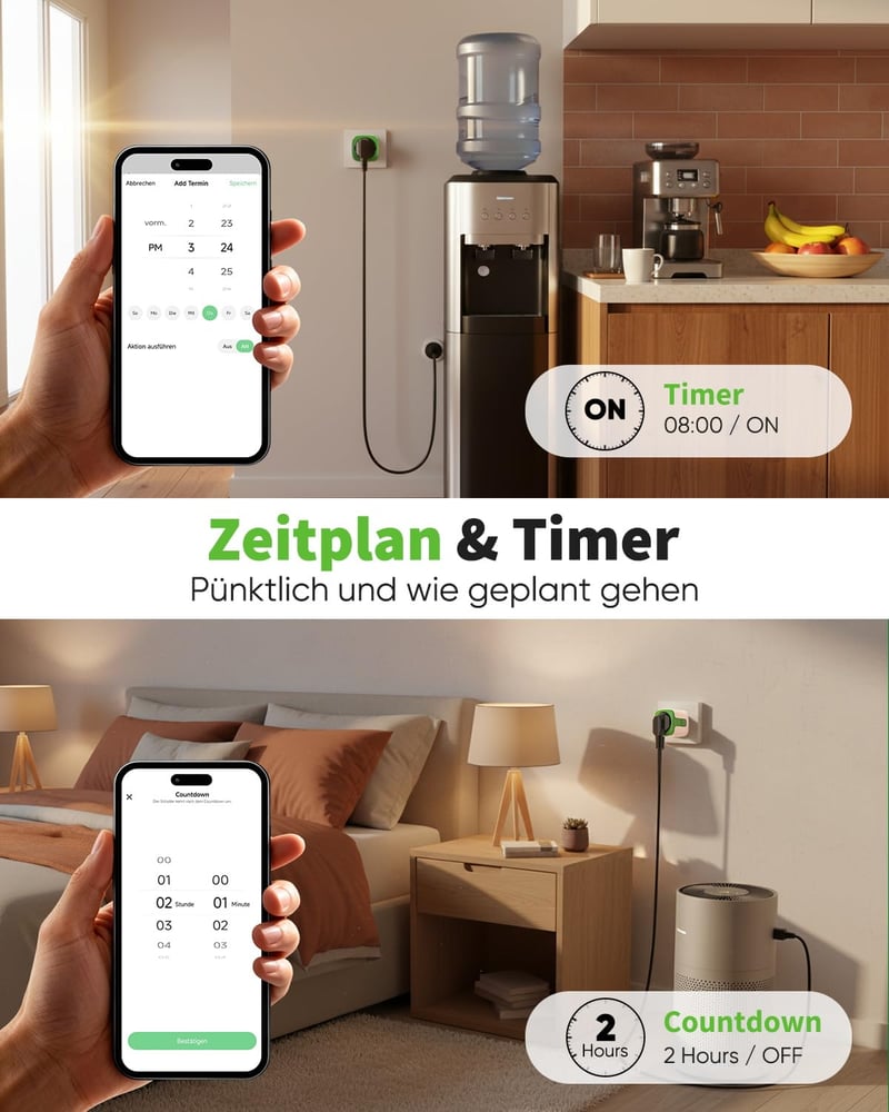 GreenSun WiFi okos konnektor 2db, fogyasztásmérő, időzítő, Alexa & Google