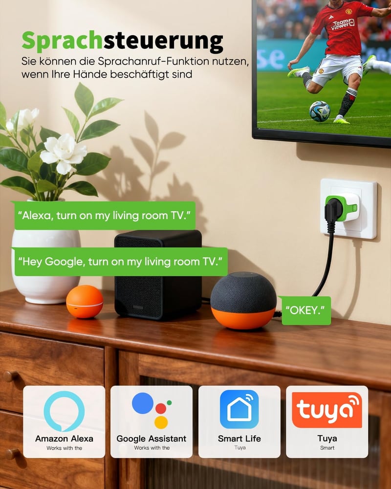 GreenSun WiFi okos konnektor 2db, fogyasztásmérő, időzítő, Alexa & Google