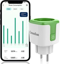 GreenSun WiFi Okos Konnektor Fogyasztásmérővel - Energiaköltség Figyelő, Időzíthető Aljzat, Alexa és VeSync Applikáció Támogatással, 3750W,  1