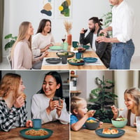 Sada riadu Greentainer, 16-dielna, ľahká a nerozbitná kompletná súprava, taniere, misky, poháre, stolovanie pre 4 osoby, pre deti aj dospelých, opakovane použiteľná 7
