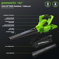 Aspirator și suflantă de frunze cu acumulator Greenworks 40V, cu motor fără perii 2