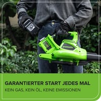 Akumulátorový záhradný vysávač a fúkač lístia Greenworks GD24X2BVK4X 48V (2x24V) s ramenným popruhom, bezuhlíkový motor, 322 km/h, 9 m³/min, 45 l zberný vak, 2x4Ah batéria 4