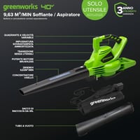 GreenWorks GD40BV 40V Akkus Lombfúvó Porszívó Kefe Nélküli Motorral 280 km/h - 40V, Without battery 2