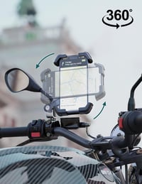 Grefay Fekete motorkerékpár telefon tartó dupla rezgéscsillapítással, hátsó tükörre szerelhető, 360 fokos, 4,5-7,2 hüvelykes okostelefonhoz 7