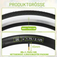 GRELiving 26x1.75 palcový MTB plášť + 26x1.75/2.125 palcová duša AV48mm + 2 ks montážnych pák na horský a mestský bicykel 6