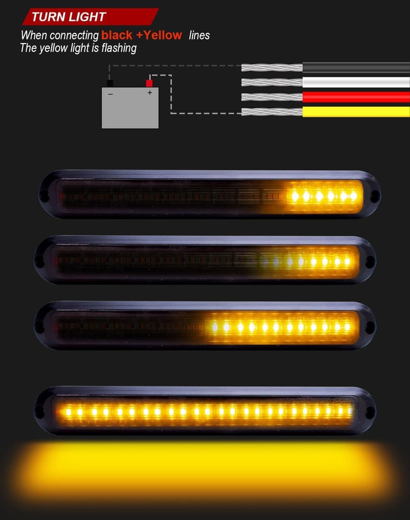 Greluma 12-24V 48 LED-es Utánfutó Féklámpa Szett - Piros-Sárga Multifunkciós Vízálló Hátsó Lámpa Autóhoz, UTV-hez