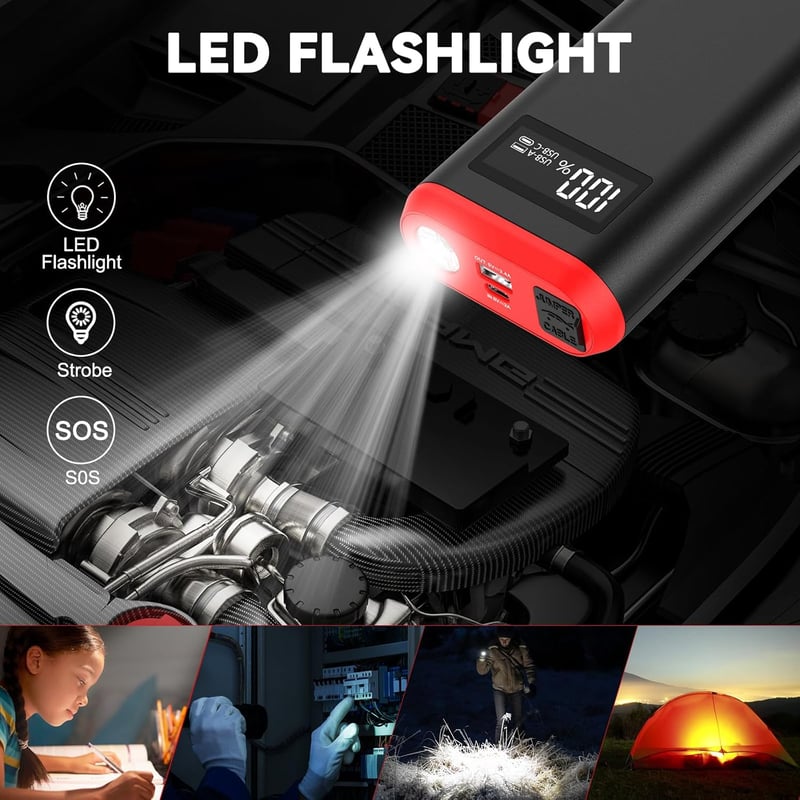 GREPRO Indítóakkumulátor 9.0L Benzin 7.0L Diesel 12V Autó Motorkerékpár LCD Kijelző LED Lámpa - Red-Pro
