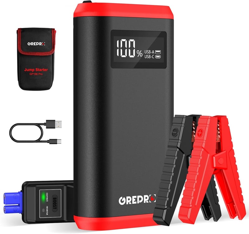 GREPRO Indítóakkumulátor 9.0L Benzin 7.0L Diesel 12V Autó Motorkerékpár LCD Kijelző LED Lámpa - Red-Pro