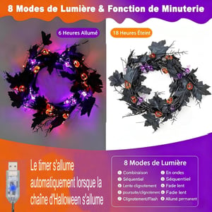 Instalație luminoasă LED de Halloween Gresonic, dovleci și lilieci, 8 moduri de iluminare, rezistentă la apă - 1,8 m, 54 LED-uri