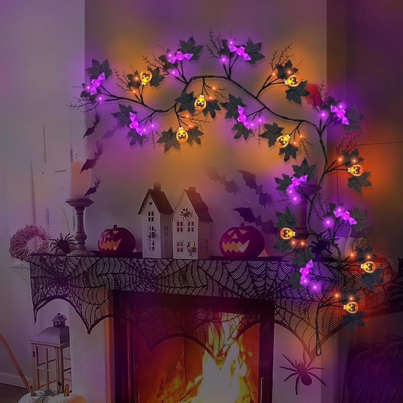 Gresonic Halloween girland fekete 54 LED-es tök dekoráció 8 üzemmód vízálló