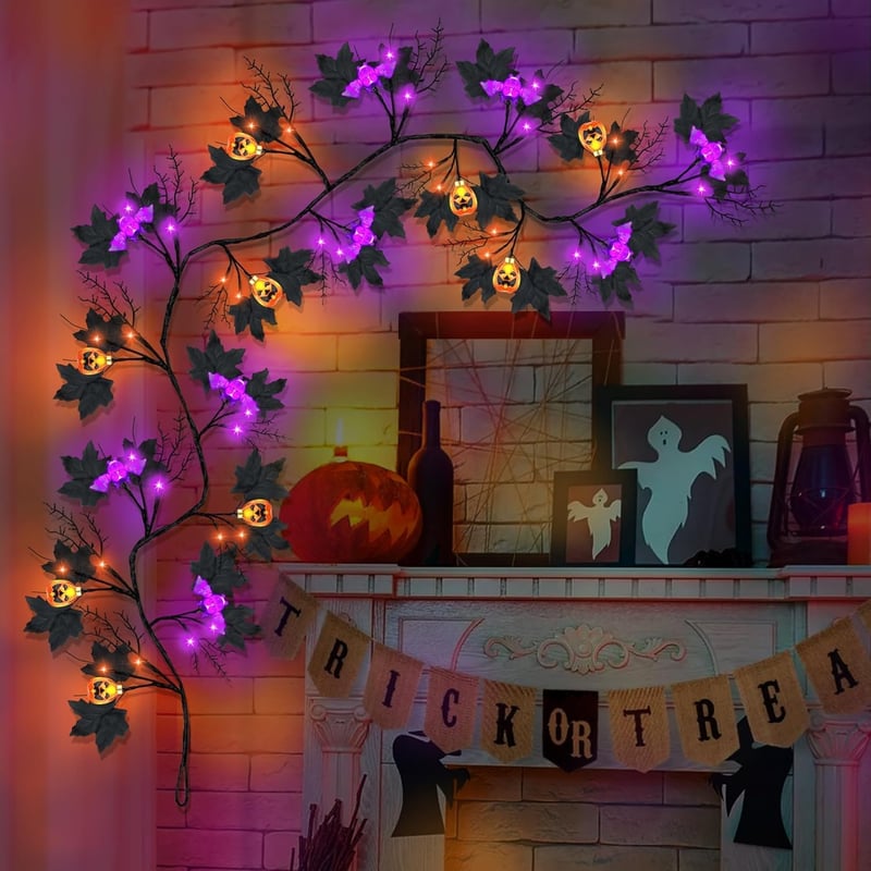 Gresonic Halloween girland fekete 54 LED-es tök dekoráció 8 üzemmód vízálló