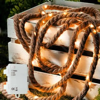 Gresonic LED Fényfüzér Kötél 25 LED 2 m Elemmel Működő Időzítővel Juta Kötél Meleg Fehér Fény Karácsonyi Dekoráció Kültéri Beltéri Vízálló 2