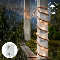 Gresonic LED Fényfüzér Kötél 25 LED 2 m Elemmel Működő Időzítővel Juta Kötél Meleg Fehér Fény Karácsonyi Dekoráció Kültéri Beltéri Vízálló 4