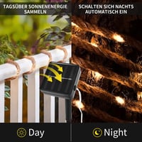 Ghirlandă luminoasă LED solară Gresonic, șir luminos 40 LED, 3 m, sfoară de iută, lumină albă caldă, decor grădină, Crăciun, rezistentă la apă, pentru interior și exterior 4